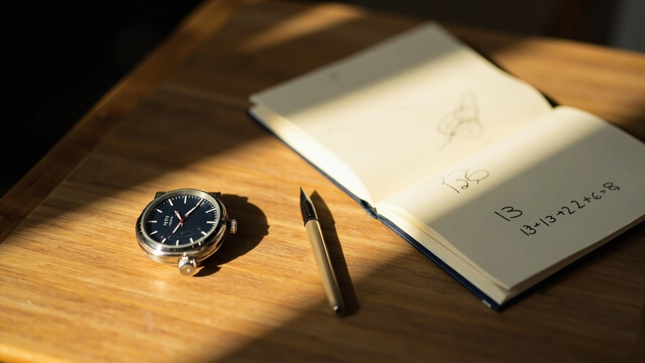 Significato 13:13 con un orologio e una calcolatrice sul tavolo